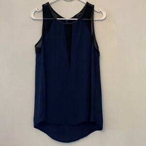 Ro & De black and blue sleeveless blouse with sheer black cutouts  Size S